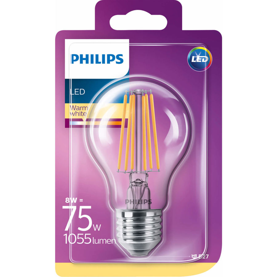 Philips Philips Filament LED8W (75W) E27 klar ww