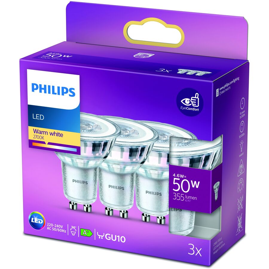 Lampadine Philips Vetro GU10 4.6 W - Colore: bianco - Materiale: Bicchiere - LED - Colore chiaro: Bianco extra caldo - Lampadine LED
