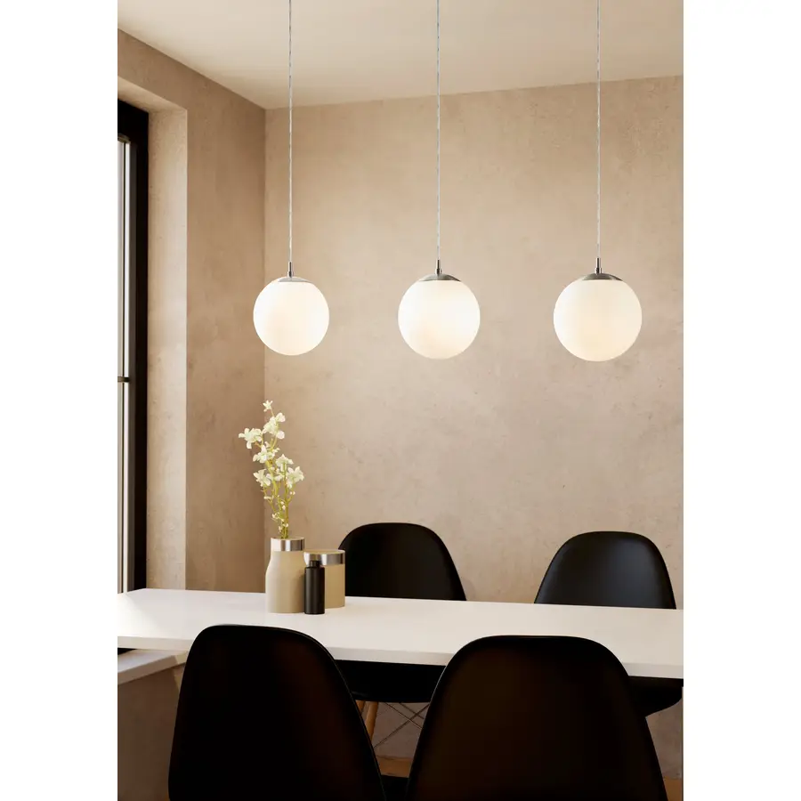 Lampada A Sospensione Eglo Rondo - Design Moderno In Acciaio Nichel Opaco E Vetro Opalino - Foto 6