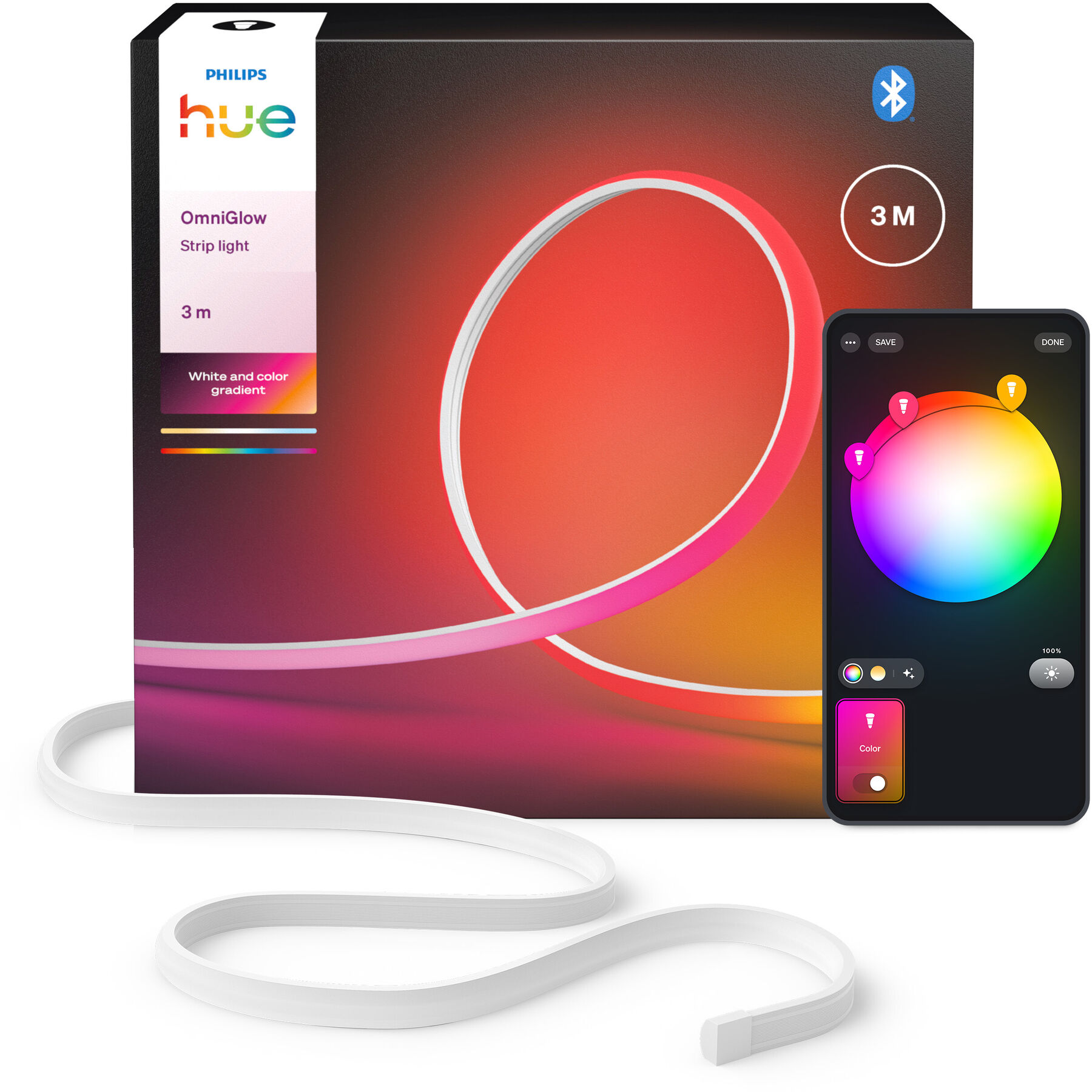 Striscia LED Philips Hue bianco plastica P 3 m Dimmerabile tramite app - Colore: Bianco/Multicolore - Materiale: Silicone - LED - Colore chiaro: Bianco caldo - bianco luce diurna - Lampadine LED